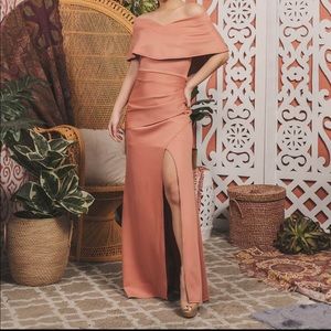 Elegant Off Shoulder Gown with matching face mask